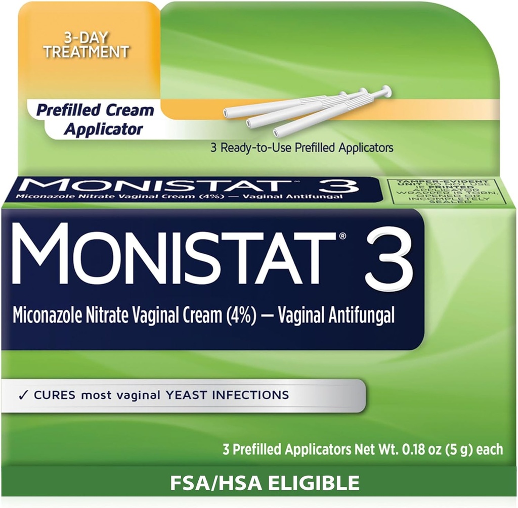 여성을위한 Monistat 3 일 효모 감염 치료, 3 Miconazole Pre-Filled Cream Applicators, 1 팩