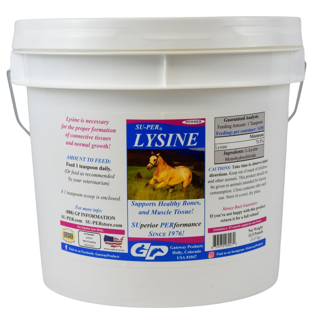 말을위한 슈퍼 Lysine 보충 - 건강한 뼈 및 근육 조직 지원 - Equine Essential Amino Acid - 12.5 파운드, 47 개월 공급