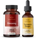 HERBAMA Korea Red Ginseng and Turmeric Ginger Kit - 한국 Panax Ginseng 캡슐 및 Turmeric Ginger Liquid Drops의 번들 - Vegan, Non-GMO, Sugar & Alcohol-Free - 2 Pack