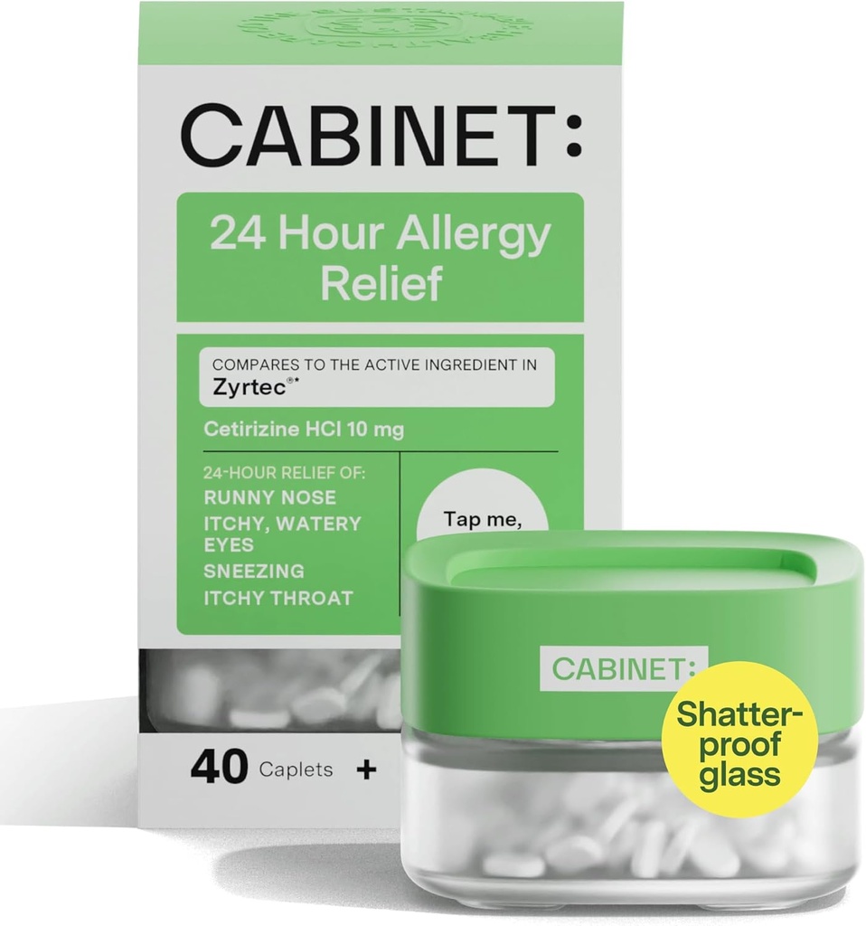 내각: 모든 일 알레르기 기복 Cetirizine 일반적인 알레르기 증상 (Refillable Glass Jar)에서 비 돌리기 구호를 위한 10mg