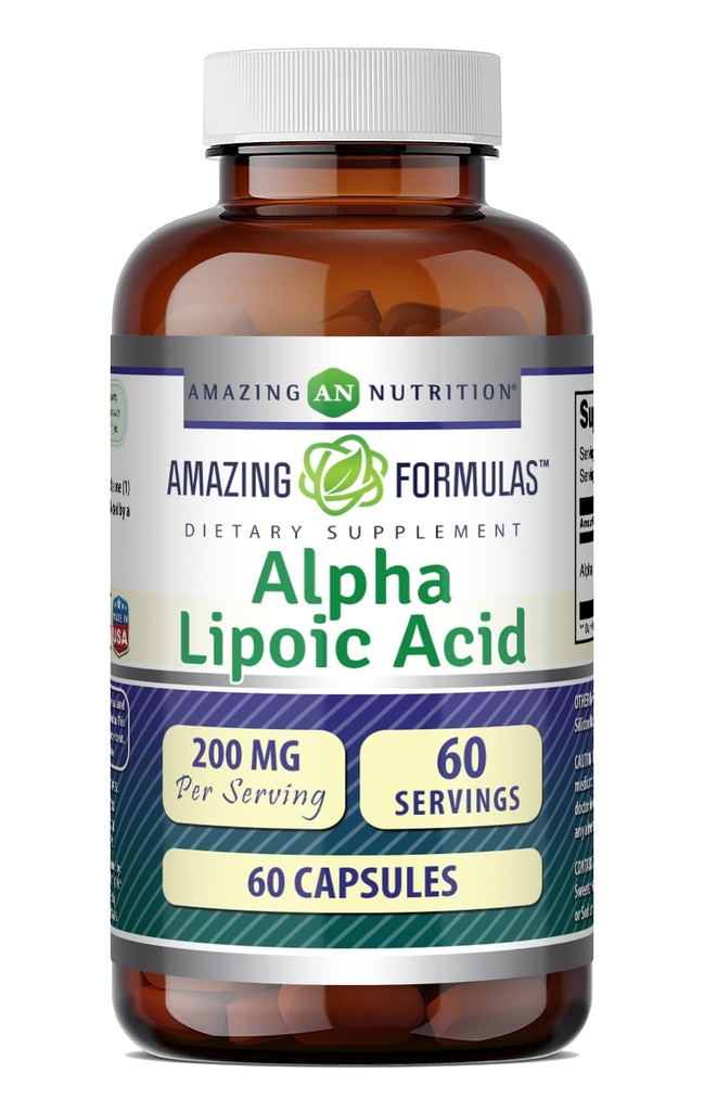 Amazing Formulas Alpha Lipoic Acid | 200 Mg 보충 | 캡슐 | 비 GMO | 글루텐 프리 | 미국 (1 팩, 60)