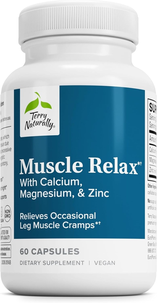 Terry Naturally Muscle Relax - Nervous System, Muscle Relaxation & Sleep - 칼슘, 마그네슘 및 ZInc와 근육 Relaxant 보충 - 호흡 건강 보조 - 60 캡슐