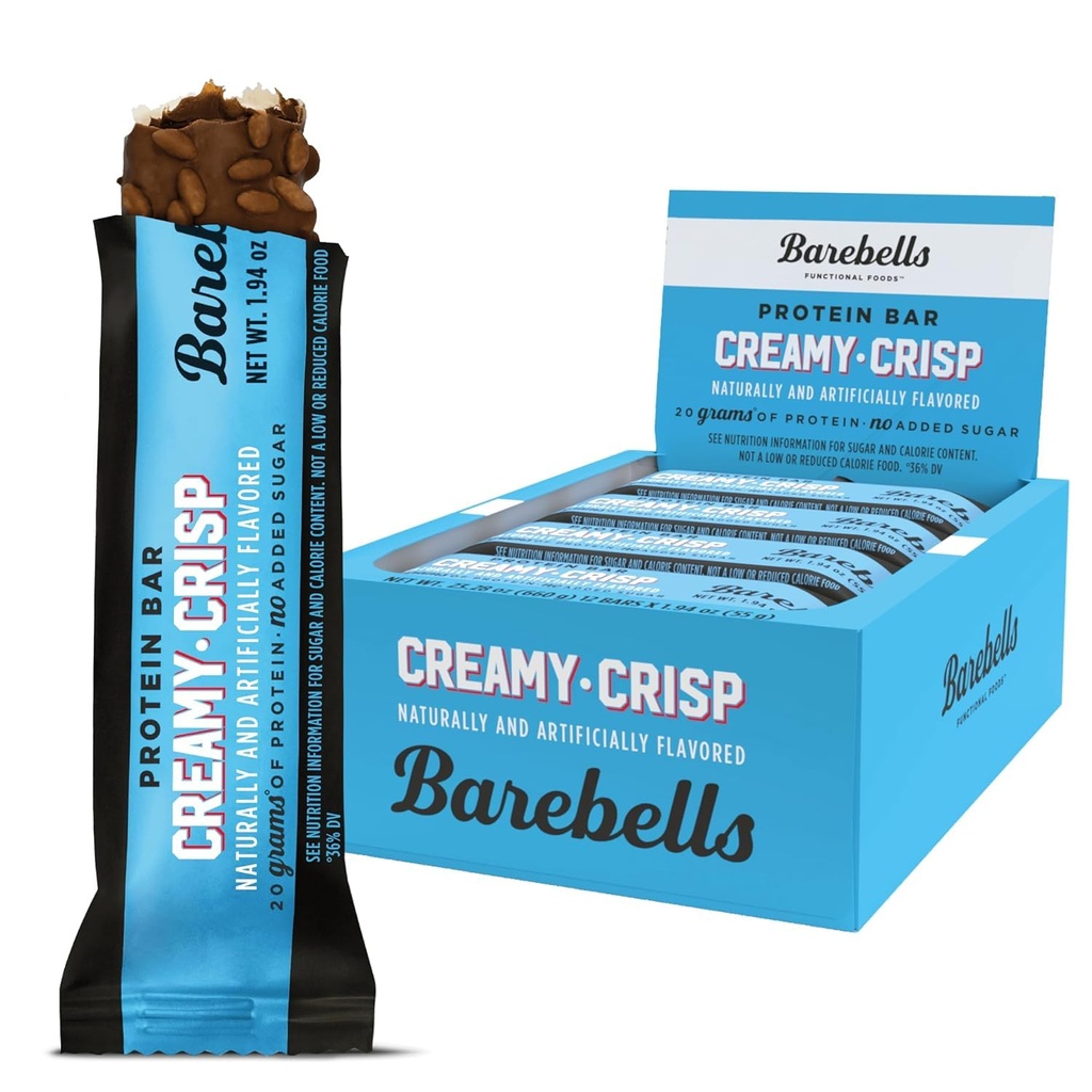 Barebells Protein Bars Creamy Crisp - 12 개, 20g 고단백 치료 - 1g 총 설탕이있는 초콜릿 영양 바 - 온 - 고 아침 식사 또는 포스트 운동 식사