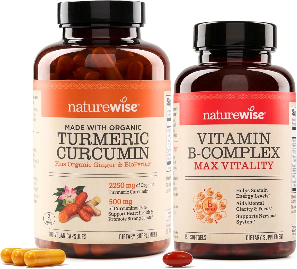 NatureWise Curcumin Turmeric 2250mg & 여성과 남성을위한 비타민 B 복합체 - 150 Softgels Cellular Energy Mental Clarity Support