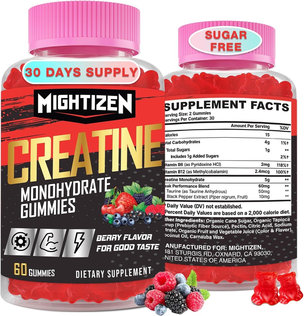 남성 & 여성을 위한 크레아틴 Monohydrate Gummies, 여성 Chewables Creatine를 위한 크레아틴 Monohydrate를 위한 크레아틴 & 비타민 B12의 최대 힘, 에너지 & 내구시간, 베리 60 조사를 위한 전 운동 Gummies