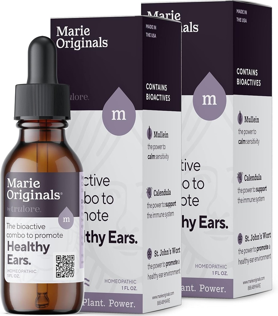 마리 Originals Natural Ear Oil Drops | 감염 예방을위한 Mullein Garlic Oil Ear Drops, 성인, 어린이 및 애완 동물, Soothes Ear Pain & Wax Removal, Earache Remedies (2 팩)