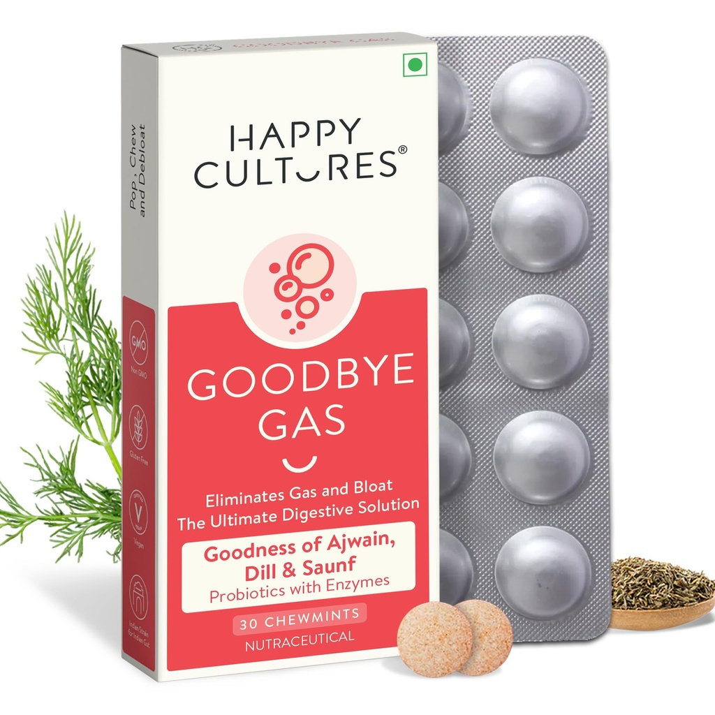 행복한 문화 Goodbye 가스, 소화 건강을 위한 Chewable 가스 기복 캡슐, Simethicone 50mg - 30 Chewables를 가진 출혈 그리고 Indigestion