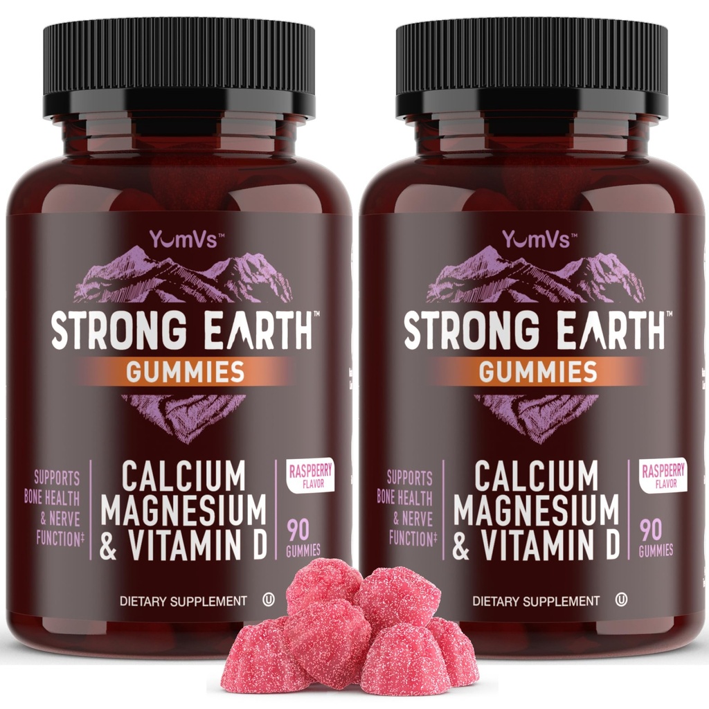 YUM-V의 강한 지구 칼슘, 마그네슘, 비타민 D3 Gummies - 강한 뼈 건강 구미를 위한 비타민 Gummies 칼슘 보충교재 - Kosher 90 조사 (2의 포장)