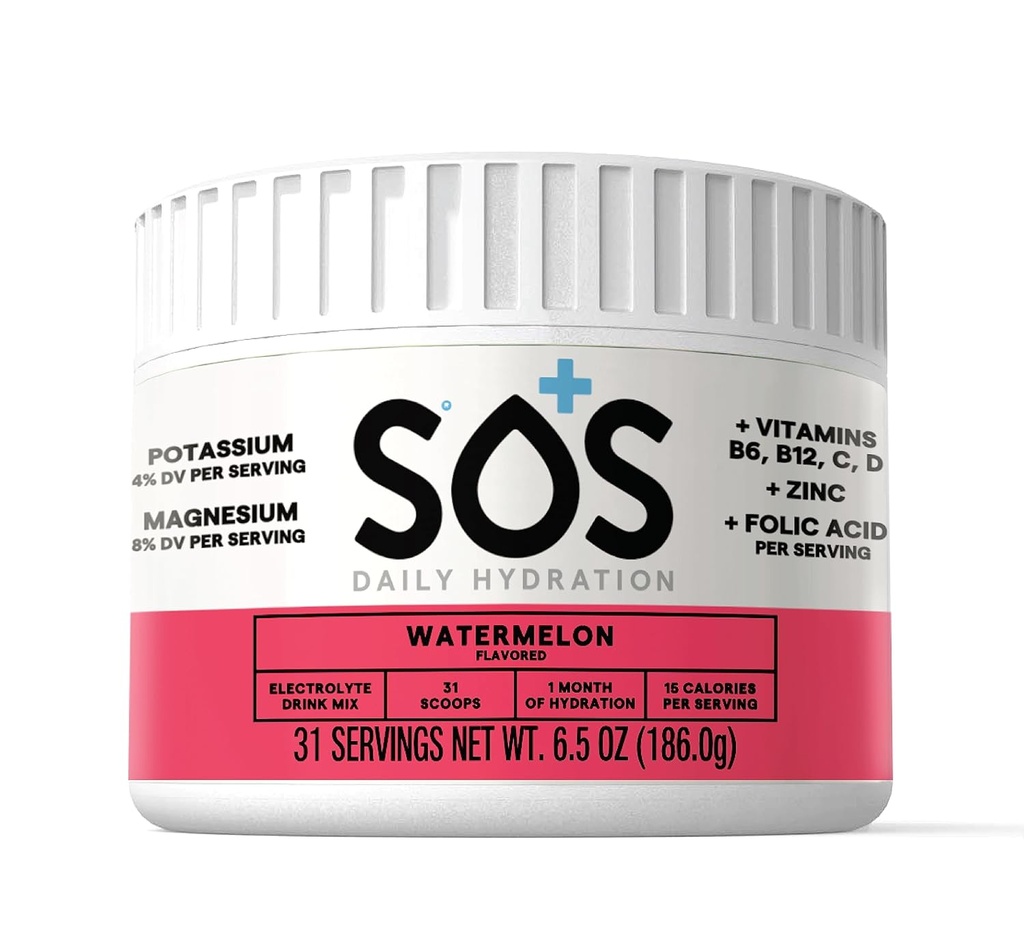 SOS Hydration Electrolyte 음료 혼합 | 31 인분 | 낮은 설탕 | 15 칼로리 | Keto-Friendly & Rapid Rehydration | 수박