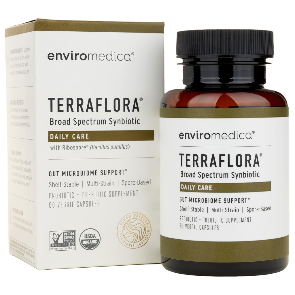 Terraflora 여성과 남성 60 ct, Soil 기반, 선반 안정, 알레르기 친화적 인 Spore 기반 보충 캡슐 Enviromedica에 의해 Gut 건강을 촉진
