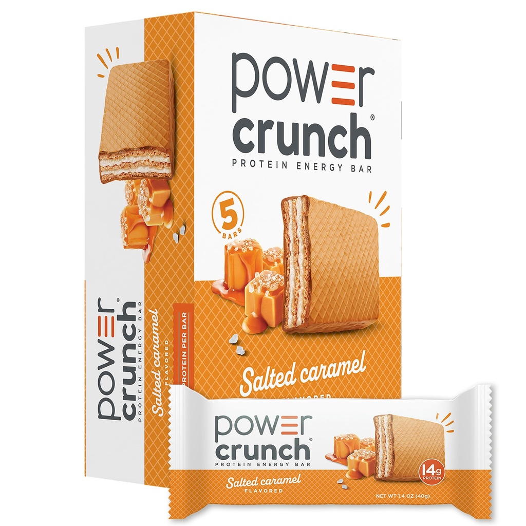 Power Crunch Protein Wafer Bars, 맛있는 맛과 높은 단백질 스낵, 소금 카라멜, 1.4 Ounce (12 개)
