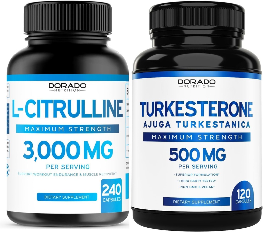 L Citrulline 보충교재 (240 조사) L Arginine & Nitric 산화물 - Stamina, 내구시간, 운동과 Turkesterone (120 조사) 운동 성과 & 근육 질량 지원 - Vegan & 미국은 만들었습니다