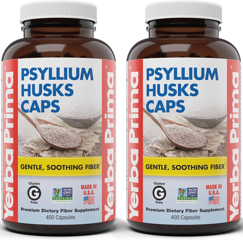 Yerba Prima Psyllium Husks Caps, 625 mg, 400 캡슐 (포장 2) - 남성과 여성을위한 천연 섬유 - 일반 지원 보충교재