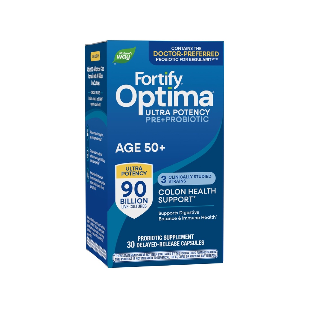 Nature's Way Fortify Optima Probiotic for Adults 50+, 90억 라이브 문화, 15 Strains, Colon Health*, Digestive Balance 및 면역 건강 지원*, 30 캡슐 (5월 Vary)