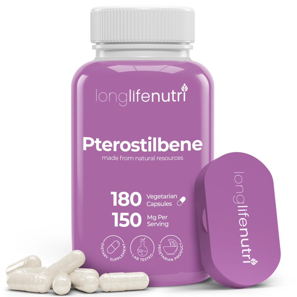 Pterostilbene 보충교재 150mg의 Elevate 세포 에너지, 180 Vegan 캡슐, 3 달 공급, 순수한 유기 Pterostilbene 추출물, 미국에서 만드는, 비 GMO, 청결한 상표, 쉬운 삼키기 산화 방지제 지원