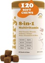 8-in-1 Multivitamin Dog Supplement by Larry | Heart, Digestion, Liver, Skin, Coat, & Joint Support Supplement for Dogs | 비타민, 미네랄, 오메가, & 글루코사민 Chondroitin | 120 소프트 체스