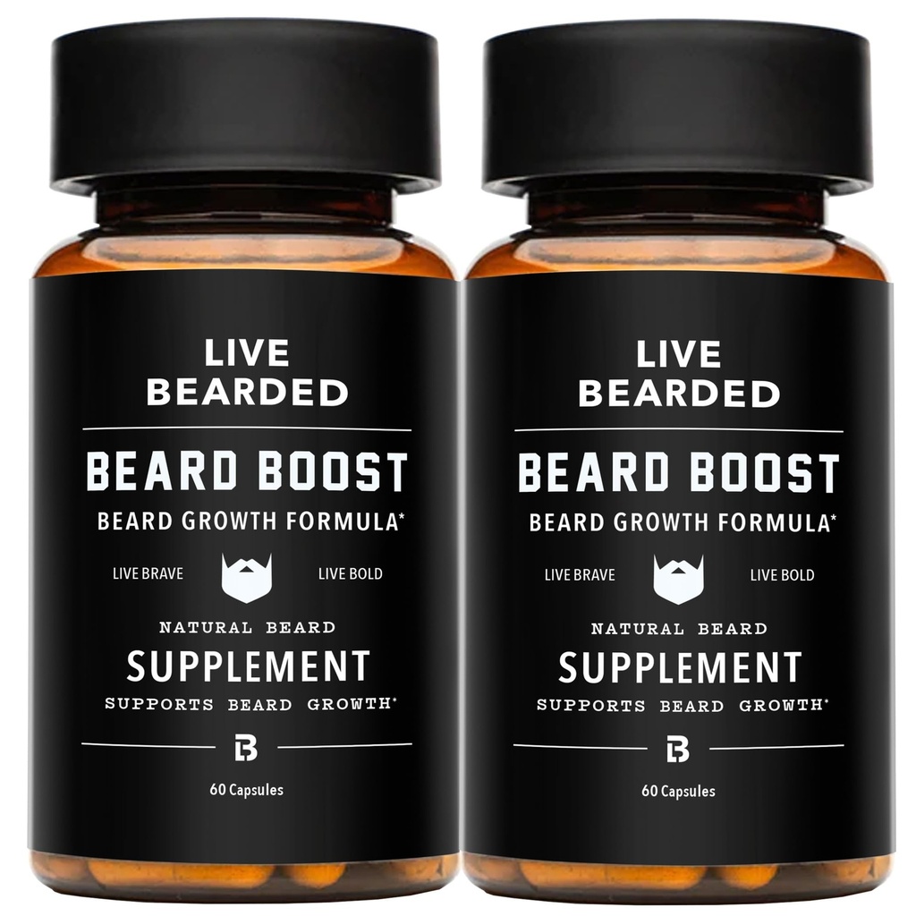 Live Bearded Beard Boost - Biotin, Collagen, Silica, Fo-Ti Root와 남성을위한 곰 성장 비타민 - 미국에서 만든 남성을위한 얼굴 헤어 성장 | 60 일 공급