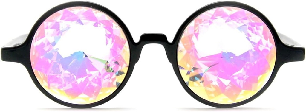 GloFX Black Kaleidoscope Glass | 유리 크리스탈 렌즈가있는 플라스틱 프레임 회절 안경 | 3D 프리즘 레인보우 효과 | Great EDM, Concert, Rave Accessory