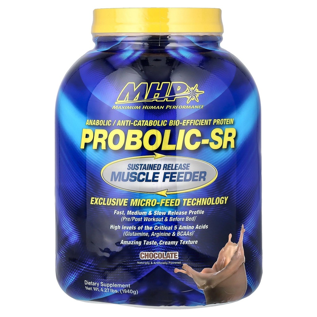 최대 인간적인 성과 Probolic SR에 의하여 중단되는 방출 단백질 분말, 24g 단백질, BCAAs, 글루타민, 아르기닌, 전 운동, 포스트 운동, 야간 단백질, 4lbs, 52의 서빙, 초콜렛