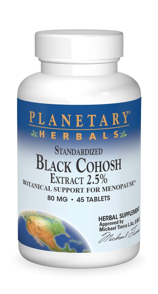 행성 초본 표준화된 검정 Cohosh 추출물 2.5 정제, 45 조사