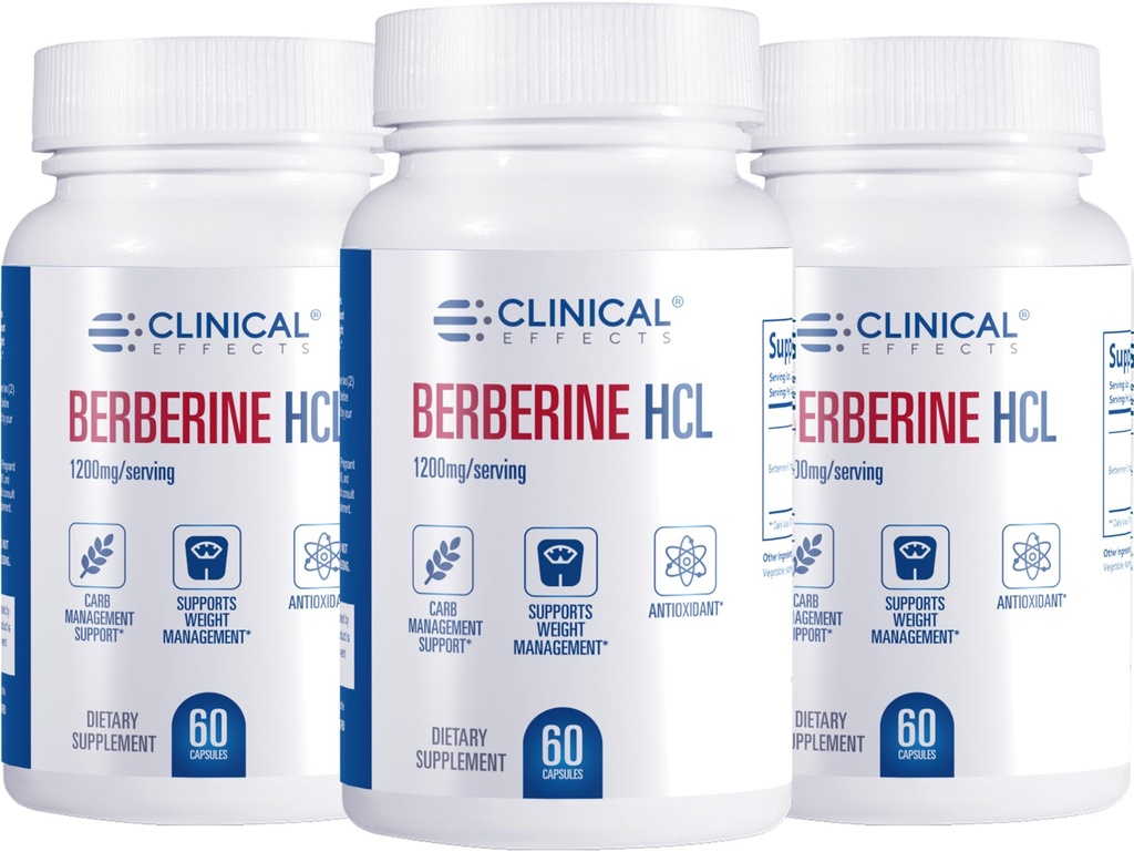 임상 효과 Berberine HCL - Pure Berberine 1200mg - Liver Support - Vegan Supplement - 3 팩 - 미국에서 제작 됨