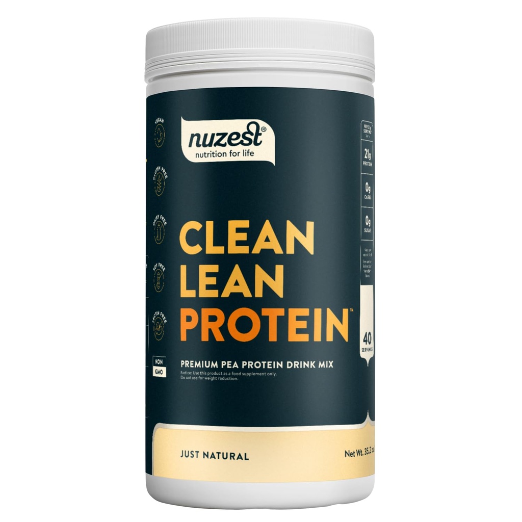 Nuzest - Pea Protein Powder - Clean Lean Protein, Premium Vegan Plant 기반 Protein Powder, Dairy Free, Gluten Free, GMO Free, Protein Shake, Just Natural (UNFLAVORED), 40 서빙, 2.2 lb