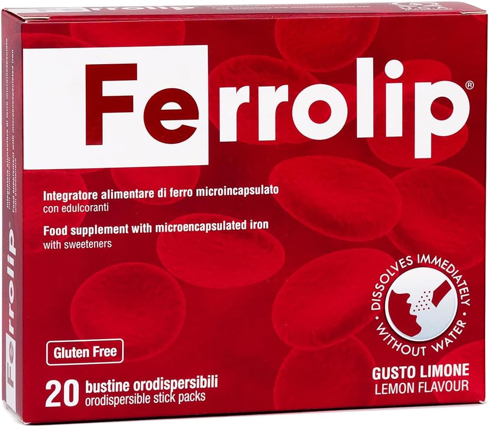 여성용 Ferrolip Iron Supplement, 남자 및 어린이 (20 레몬 맛 수용성 향낭) - 위장 편안함과 금속 맛 없음 - Vegan 및 글루텐 무료