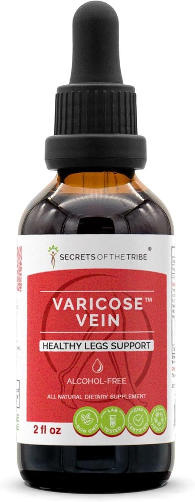 Tribe Varicose Vein 알코올의 비밀 - 무료, 글리세라이트 Butcher의 방, 말 Chestnut, Bilberry, Cayenne, Gotu Kola, 포도. Tincture의 초본 추출물 건강한 다리 지원 2 OZ