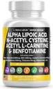 알파 Lipoic 산 600mg N 아세틸 Cysteine 600mg 아세틸 L 카르니틴 500mg Benfotiamine 300mg - 비타민 B1 B6 & B12를 가진 여자와 남자를 위한 Nerve 지원 보충교재 - 미국 90 모자에서 만드는