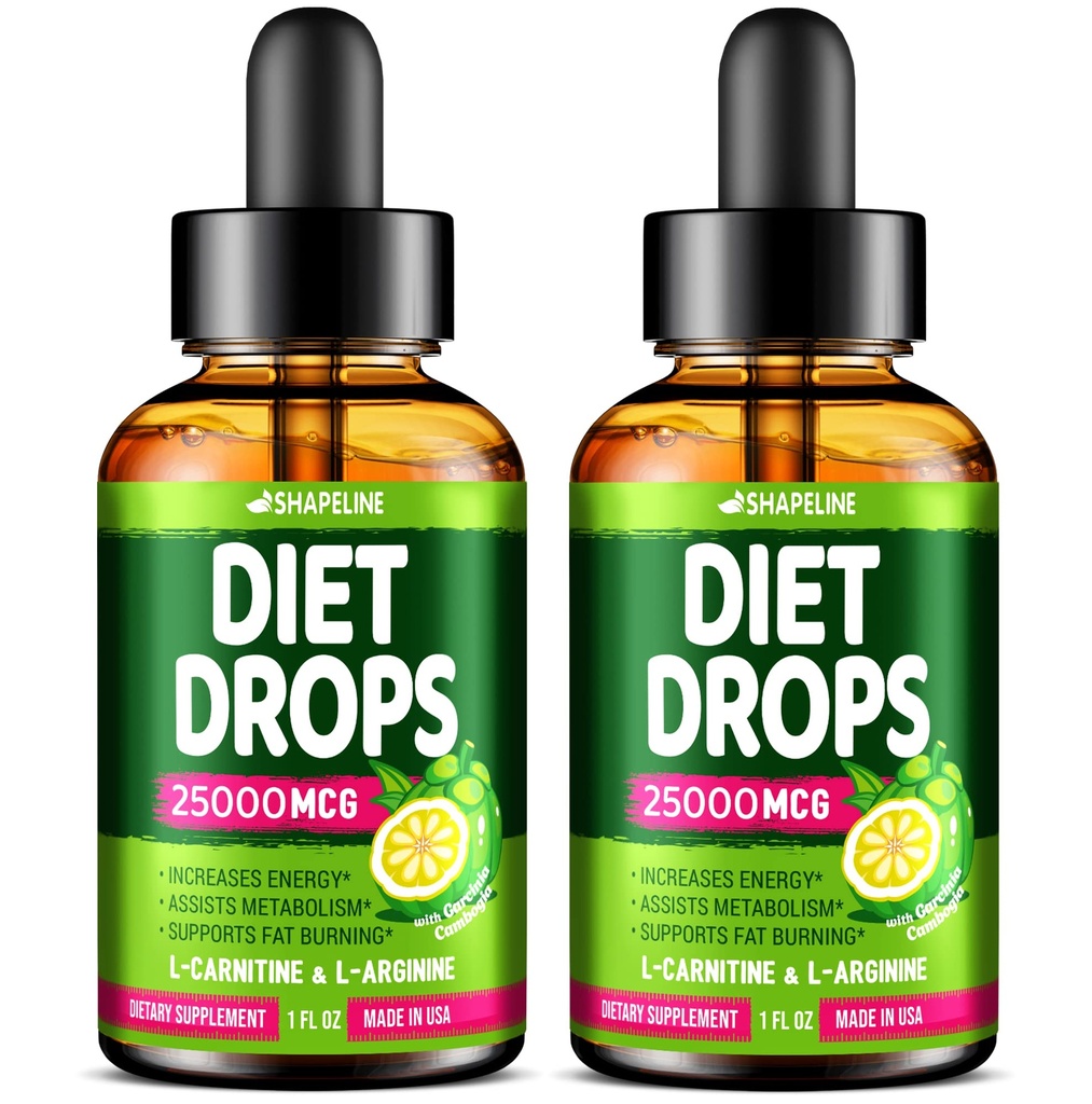 (패키지 2) 다이어트 드롭 - 미국에서 만든 - 여성 및 남성을위한 Appetite Suppressant - 자연 대사 부스터 - Garcinia Cambogia, L-Arginine & L-Glutamine 1 Fl Oz와 다이어트 드롭