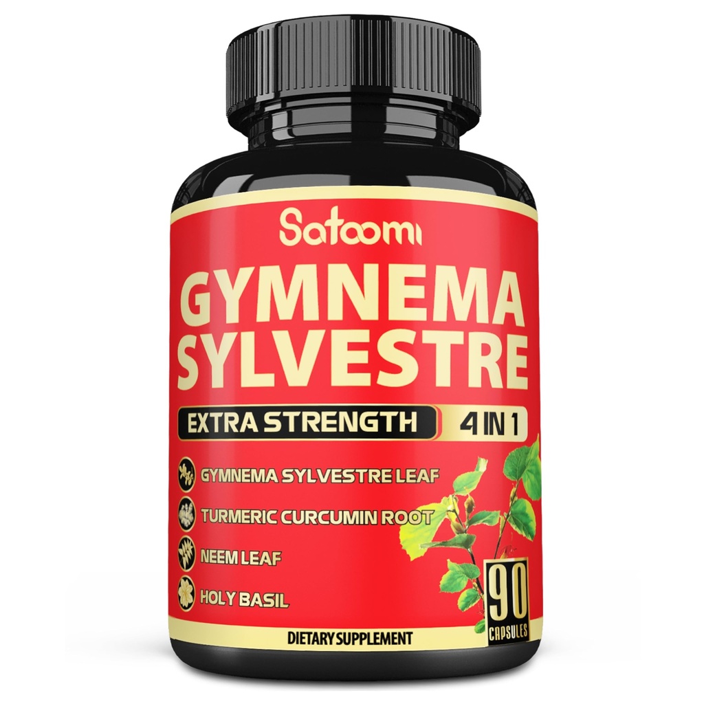 Satoomi Pure Gymnema Sylvestre 캡슐 추출물 - 3 개월 동안 90 캡슐 - Neem 잎, Holy Basil & Turmeric Curcumin 뿌리와 결합
