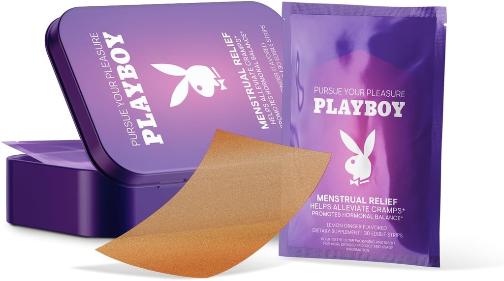 AVID Playboy - Menstrual Relief PMS 구두 스트립 (30 Edible Strips) 여성을위한 PMS 주름 완화 및 호르몬 균형 스트립 - 레몬 생강 맛 멀티-Benefit PMS 여자를위한 보충