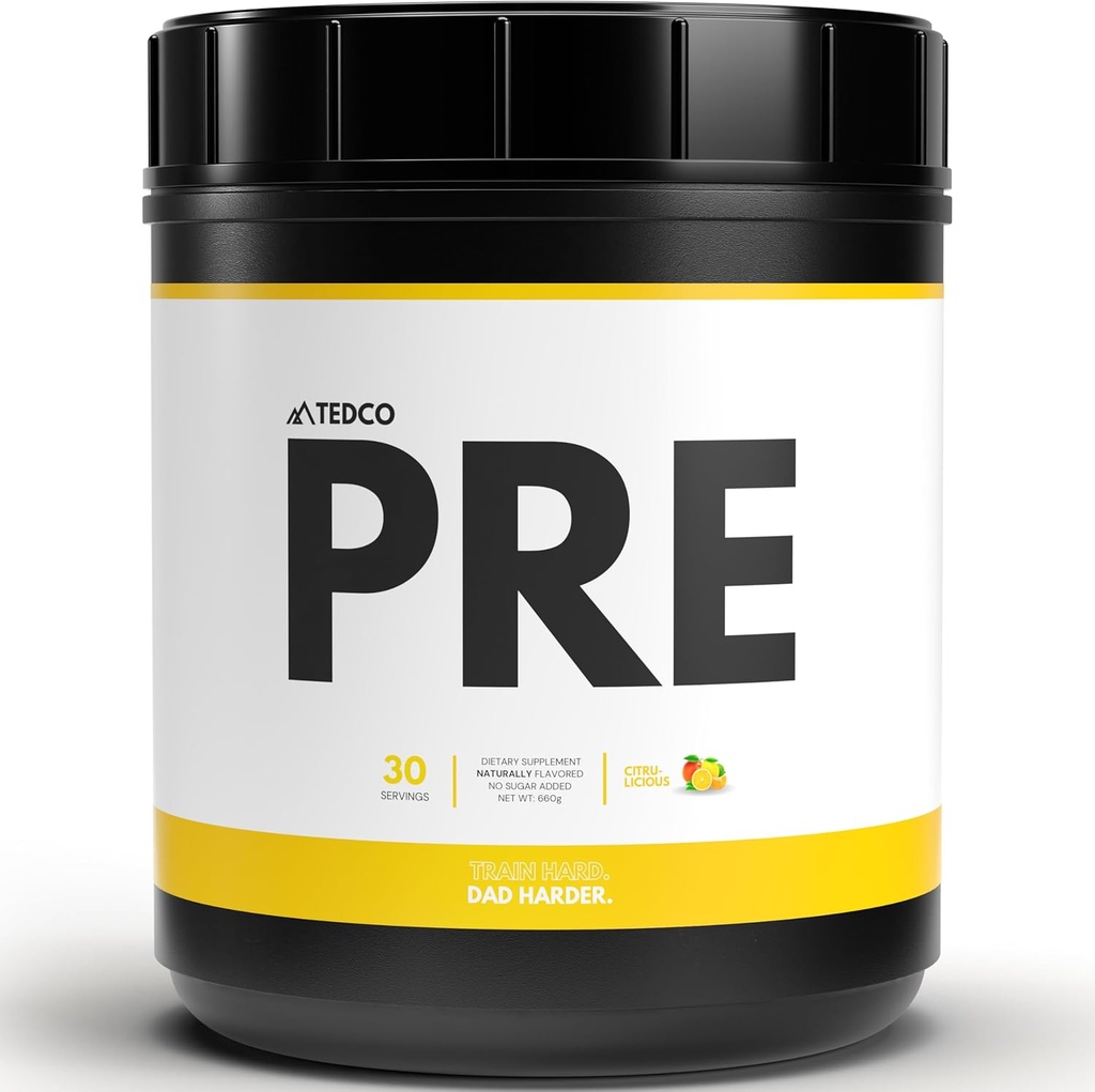 TEDCo Pre 운동 분말 - 남자, 제로 인공 감미료에 대한 모든 자연 운동 - BCAA, 크레아틴, Beta Alanine, L-Citrulline - 30 전체 봉사 (맛있은)