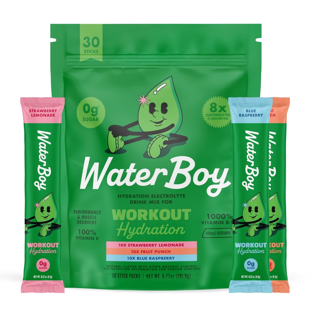 워터보이 운동 히드라이즈 | 2,960mg 슈가프리 일렉트로테 파우더 패킷 | L-Glutamine + Vitamin | No Sugar, All Natural, Gluten Free (Variety)