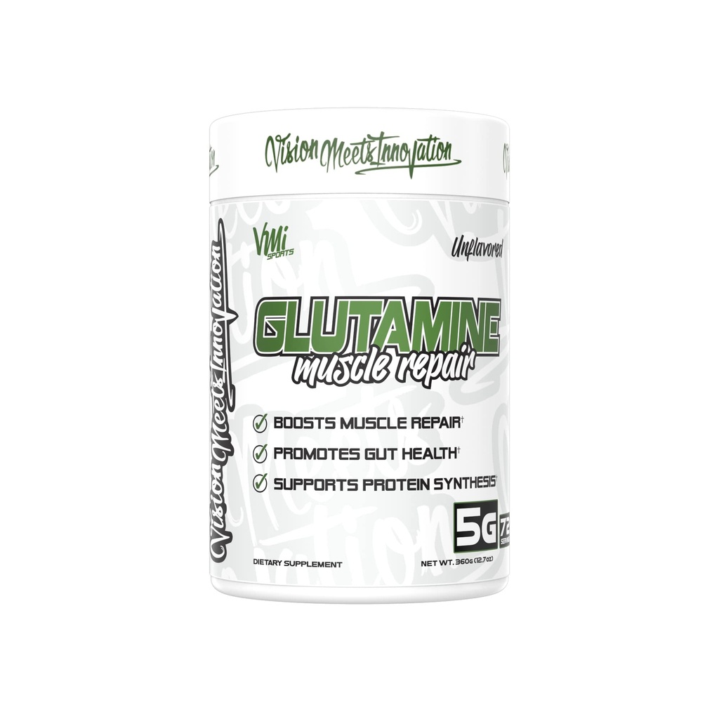 VMI 스포츠 글루타민 근육 수리 분말 순수 L 글루타민 | 근육 수리 및 복구 – Gut Health – Protein Synthesis | 5g / 서빙 – 72 서빙