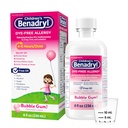 Benadryl 아이들의 염료 자유로운 알레르기 기복 액체, 아이를 위한 알레르기 약, 12.5 mg Diphenhydramine HCl 항히스타민, Relieves Runny Nose & Sneezing, Paraben 자유로운, 거품 껌 풍미, 8개 fl.