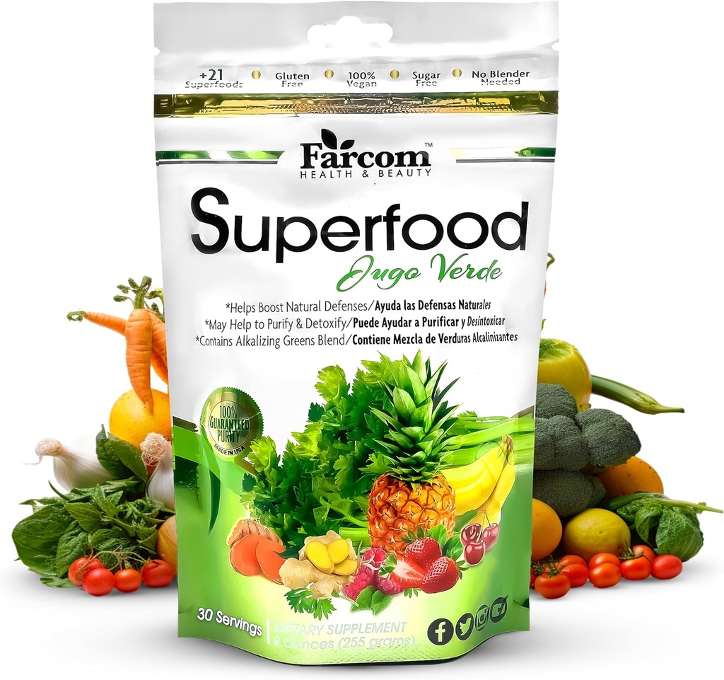 Superfood Green Juice Powder – 21 Super Green, Adaptogens, Prebiotics, Probiotics, Antioxidants의 혼합 – Detox, Energy 및 Immune Support Supplement – Vegan, 글루텐 프리