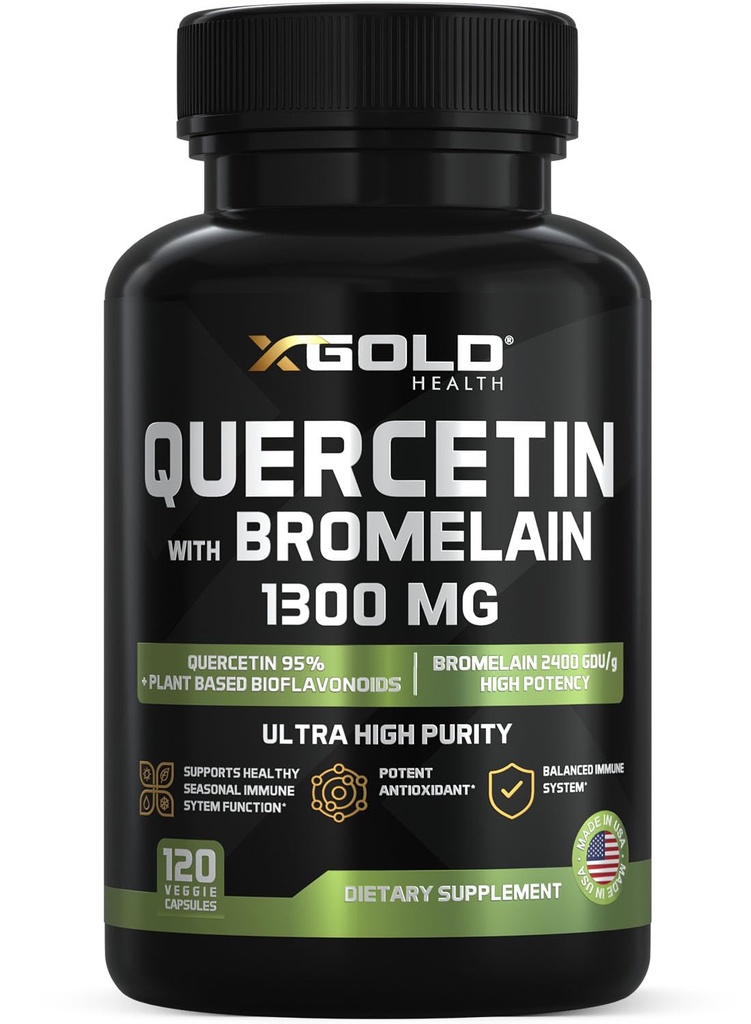 Quercetin + Bromelain 1,300mg - Quercetin : 95 % - 높은 순화 및 높은 생체 이용 가능 플러스 Bromelain 2,400 GDU / g - 미국에서 제작 | 120 모자