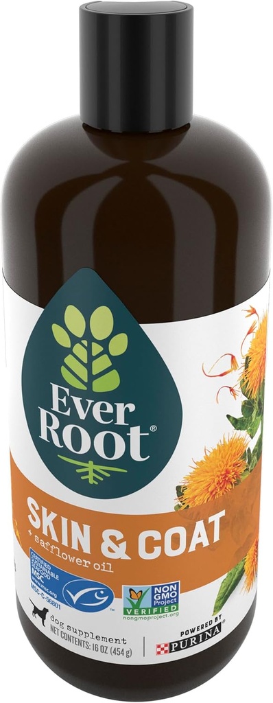 EverRoot Dog Skin Care Dog는 Purina, Safflower Oil과 Dogs Oil의 피부 및 코트 - 16 온스를 보충합니다. 병 병