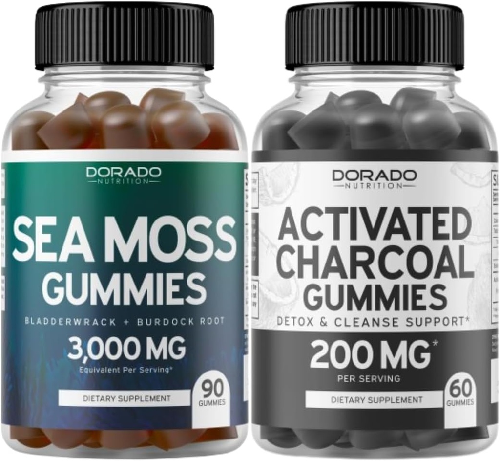 Irish Sea Moss (90 Gummies) Thyroid, Energy & Immune 지원 및 활성화 된 Charcoal (60 Gummies) 건강한 Detox & Cleanse 지원 - 유기농 코코넛 쉘에서 공식화 - 미국