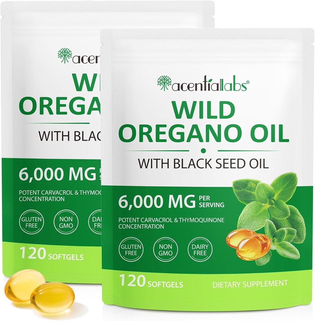 Oregano Softgels의 기름 6000mg 2 팩, 검정씨 기름 120 조사, Oregano 기름 캡슐 유기, Oregano Softgels의 글루텐 자유로운 기름, 비 GMO & 면역성이 있는 지원을 가진 1에서 2