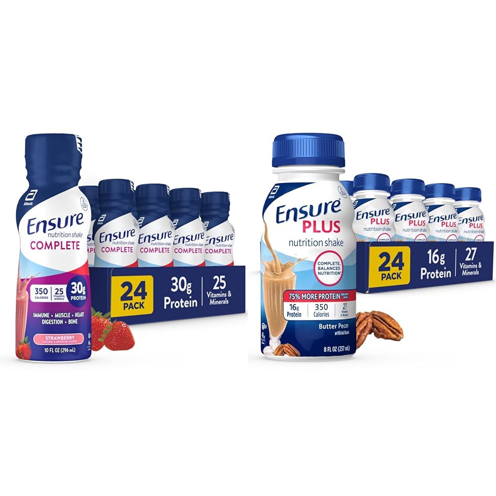 COMPLETE 영양 Shake, 단백질의 30g, Immune 건강, Strawberry, 10 Fl Oz & Plus Butter Pecan 영양 Shake, 식사 교체 Shake, 24 팩을 위한 Nutrients와 함께 식사 교체 Shake