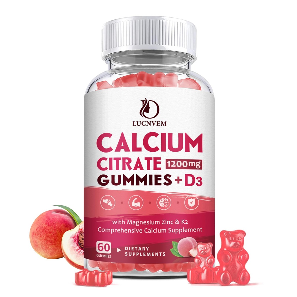 비타민 D3 Gummies를 가진 칼슘 구연산염 1200mg, 여성 & 남자를 위한 비타민 D3를 가진 칼슘 Gummies, 뼈 근육을 위한 칼 마그네슘 아연 건강한 자연적인 백색 복숭아 풍미 30 일 공급