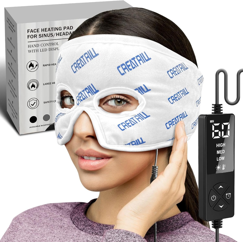 CREATRILL는 Sinus 압력 기복 가면, 얼굴을 위한 Sinus 난방 패드, 두통 기복을 위한 Migraine 가면을 가열했습니다