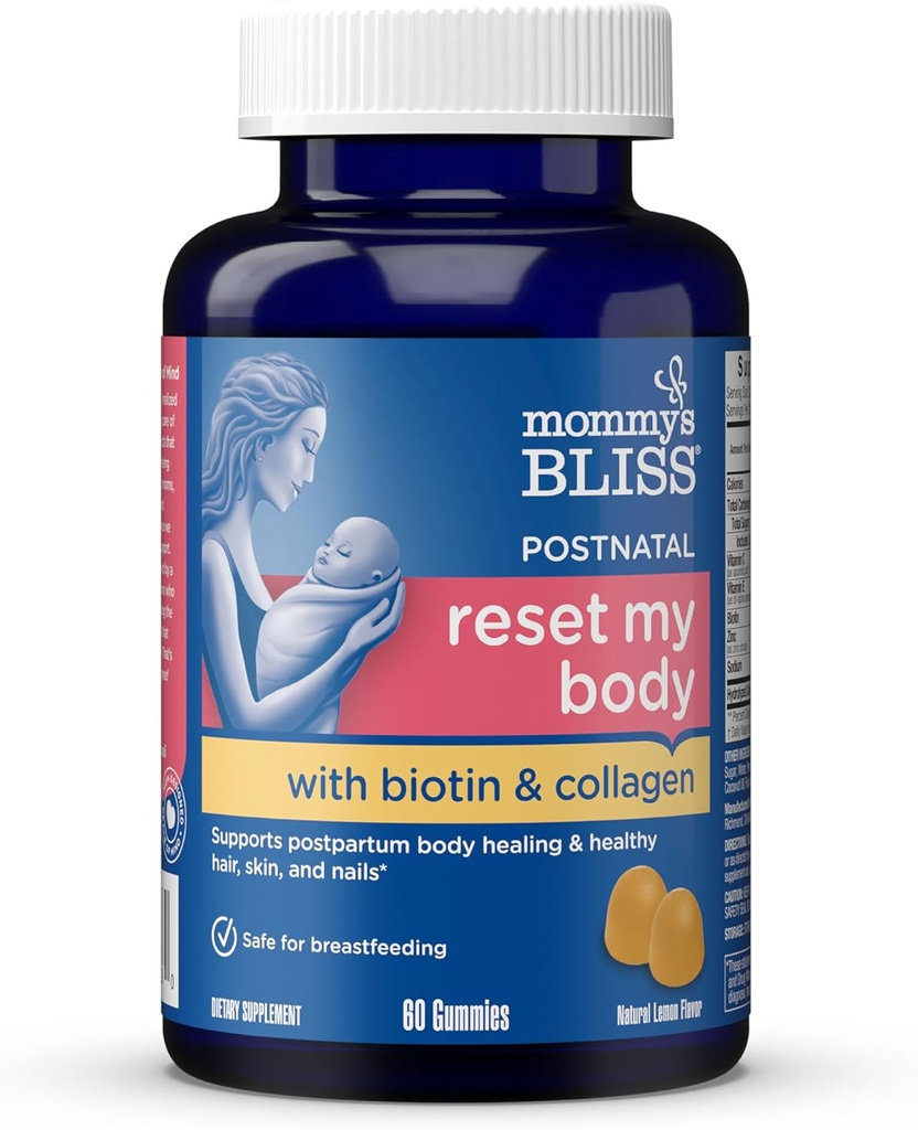 Mommy's Bliss Postnatal Support Energy & Recovery Gummies with Biotin & Collagen : 치유 및 관절 건강, 머리, 피부 및 손톱 비타민, 글루텐 무료, 60 구미 (30 인분)