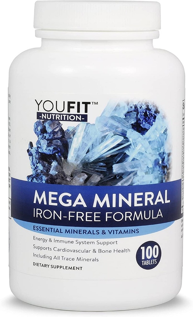 Mega Minerals Supplement by Youfit Nutrition | All 72 Trace Minerals | 미네랄 및 면역 건강 지원의 원천이있는 프리미엄 포뮬러 | Iron Free | All in One | 1000mg 칼슘 500mg 마그네슘