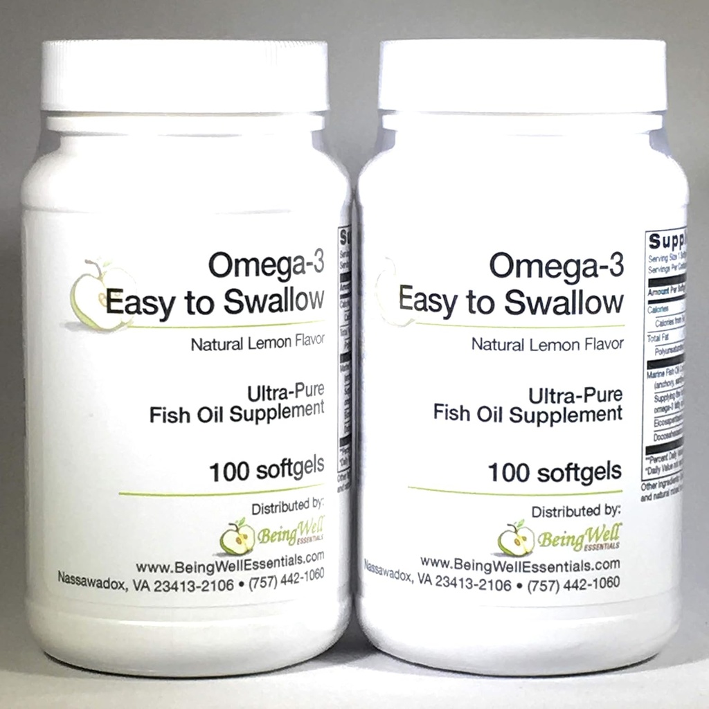 Omega-3 'Easy to Swallow' Ultra-pure Fish Oil Supplement 천연 레몬 맛 200 Softgels by Omega 3 쉬운