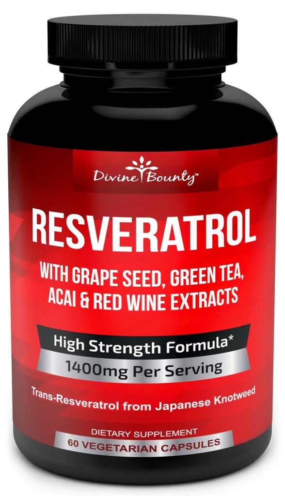 Resveratrol 보충교재 - 포도씨 추출물, 녹차 추출물, 빨간 포도주 추출물 - 60의 Veggie 캡슐을 가진 1400mg 여분 힘 공식