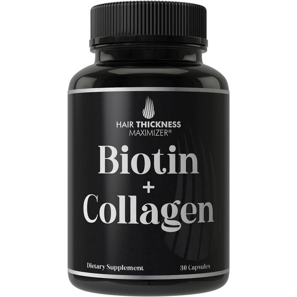 Biotin 및 Collagen 보충 – 10,000mcg Biotin + Bovine Collagen for Thinning & Brittle Hair. 고급 2-in-1 비타민 복합체. 여성을 위한 더 두꺼운, 더 건강한 머리 성장, 남자