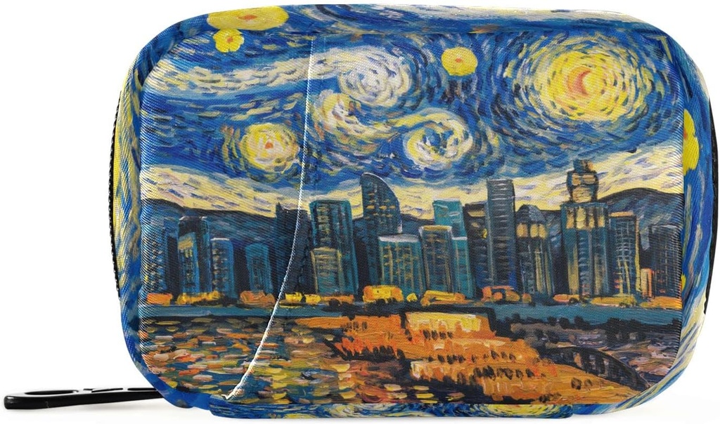 Pill Box 7 Day Starry Night Sky City Pill Case Bag Travel Pill 주최자 가방 지퍼 휴대용 주간 케이스 컴팩트 사이즈 비타민 보충 홀더
